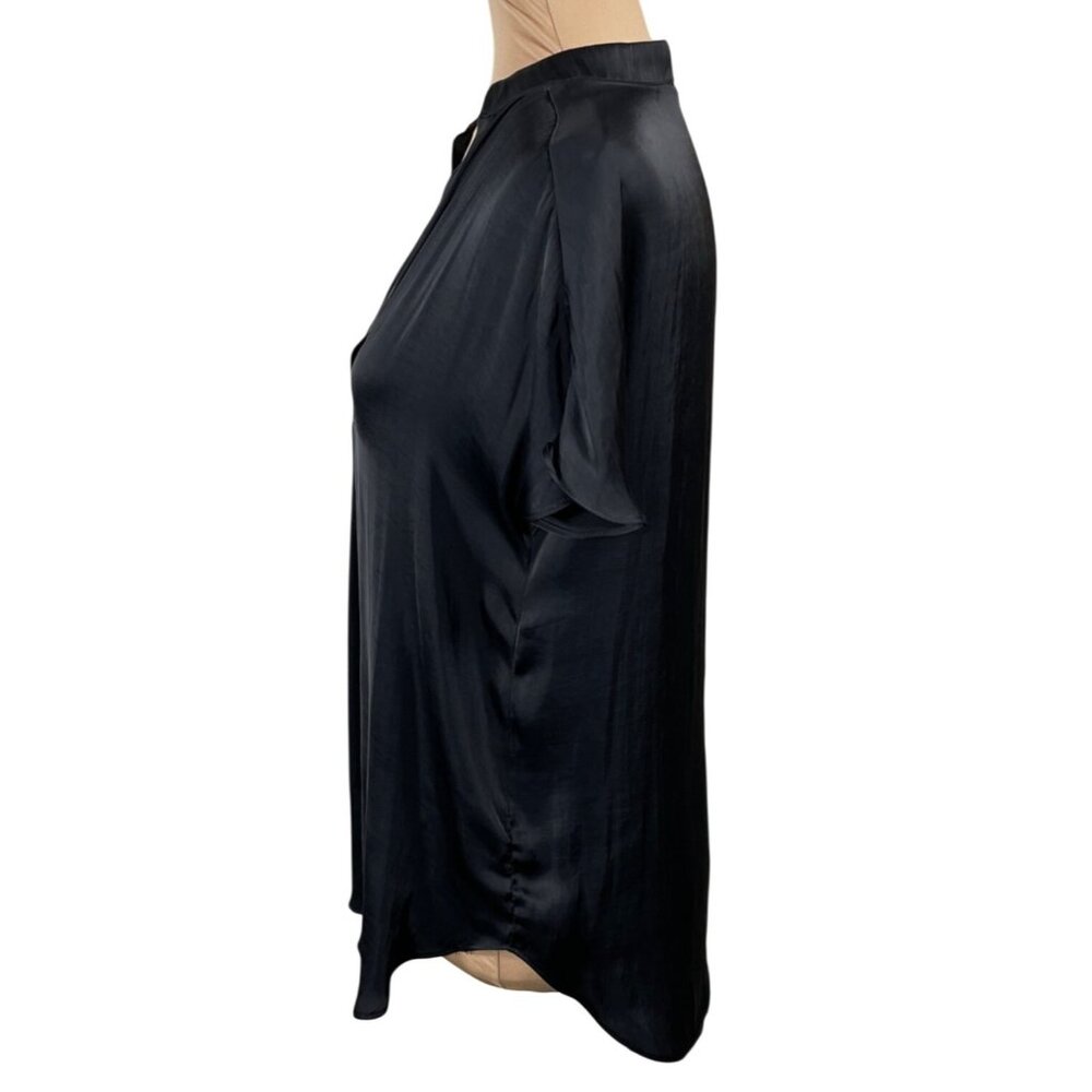 Reset Women's Blouse Top Black Satin Finish V-Neck Size S Small - Picture 2 of 5